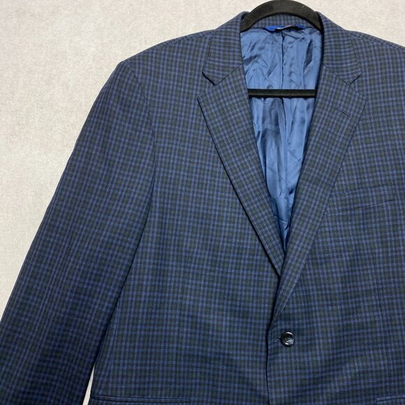 Samuelsohn Sport Coat Mens 44 Tall Blue Check Ermenegildo Zegna Fabric Jacket - Picture 5 of 14